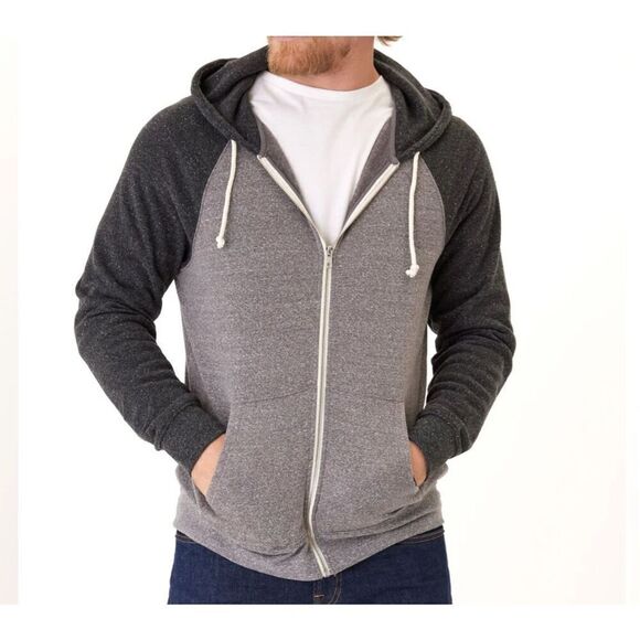 Threads 4 Thought NWT TRIBLEND RAGLAN COLORBLOCK ZIP FLEECE HOODIE sz XS - Picture 1 of 8